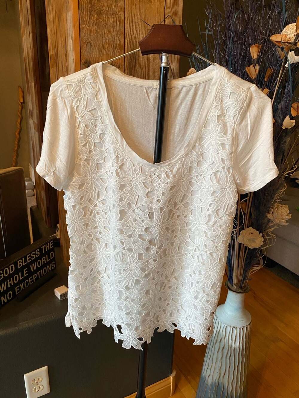 J.Crew Women's White Short Sleeve Front Lace Modal T-Shirt Blouse Size S